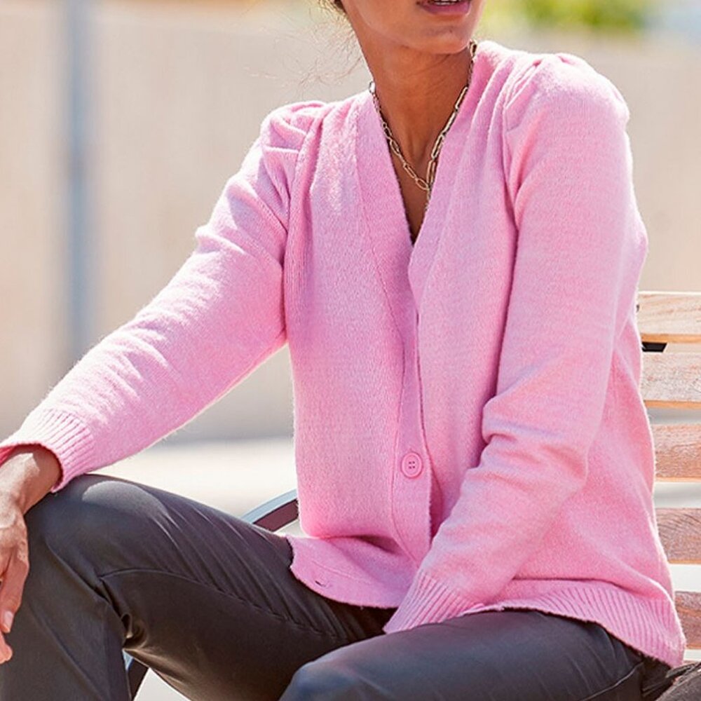 Pink Wool Blend Cardigan Sweater